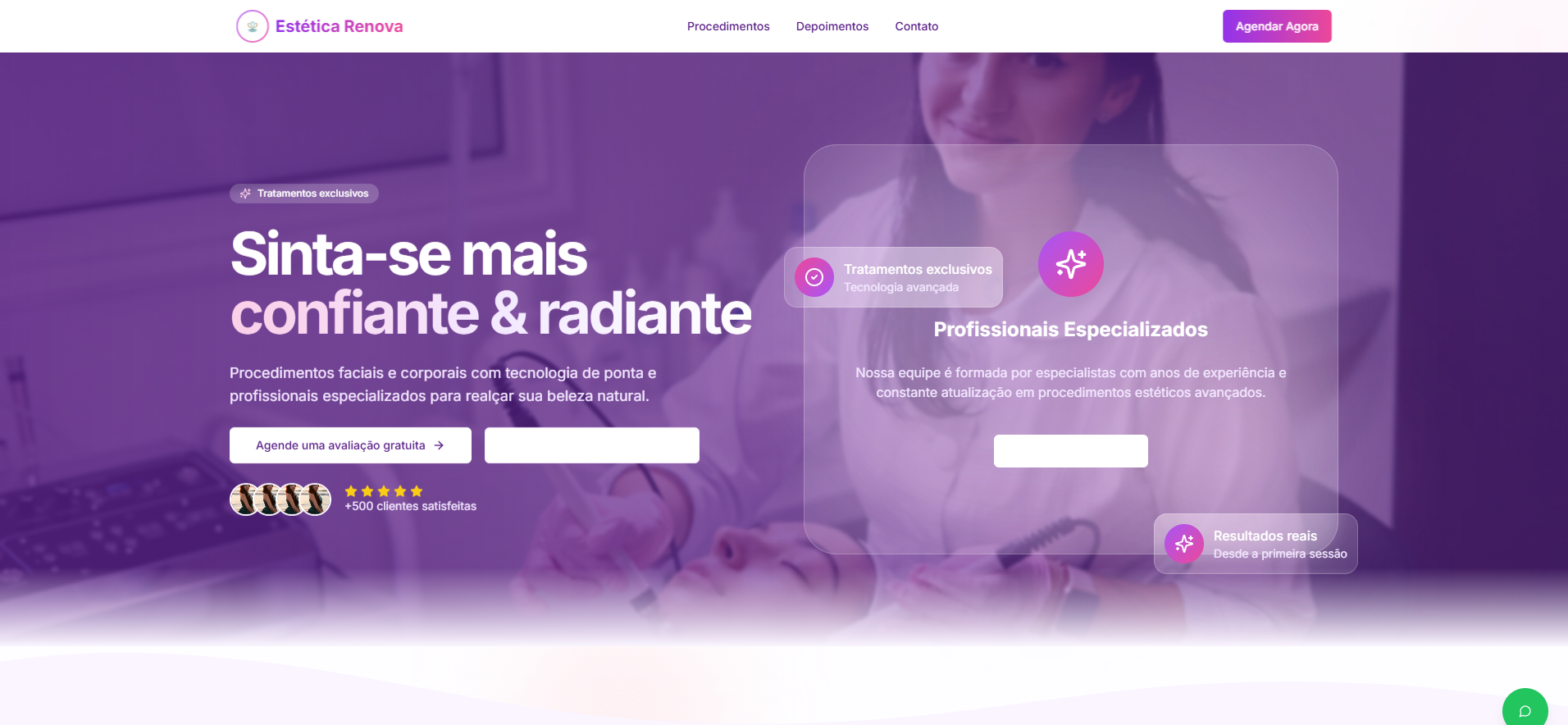 Site de estética em vase de preview